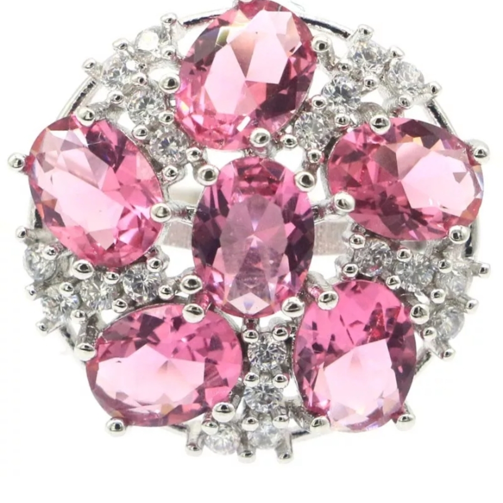 New Pink Tourmaline Cz Sterling Silver Ring